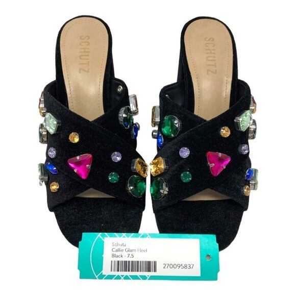 Schutz Callie Glam Square Toe Crystal Embellished High Heel Sandal Size 7.5 NWT - Picture 5 of 8